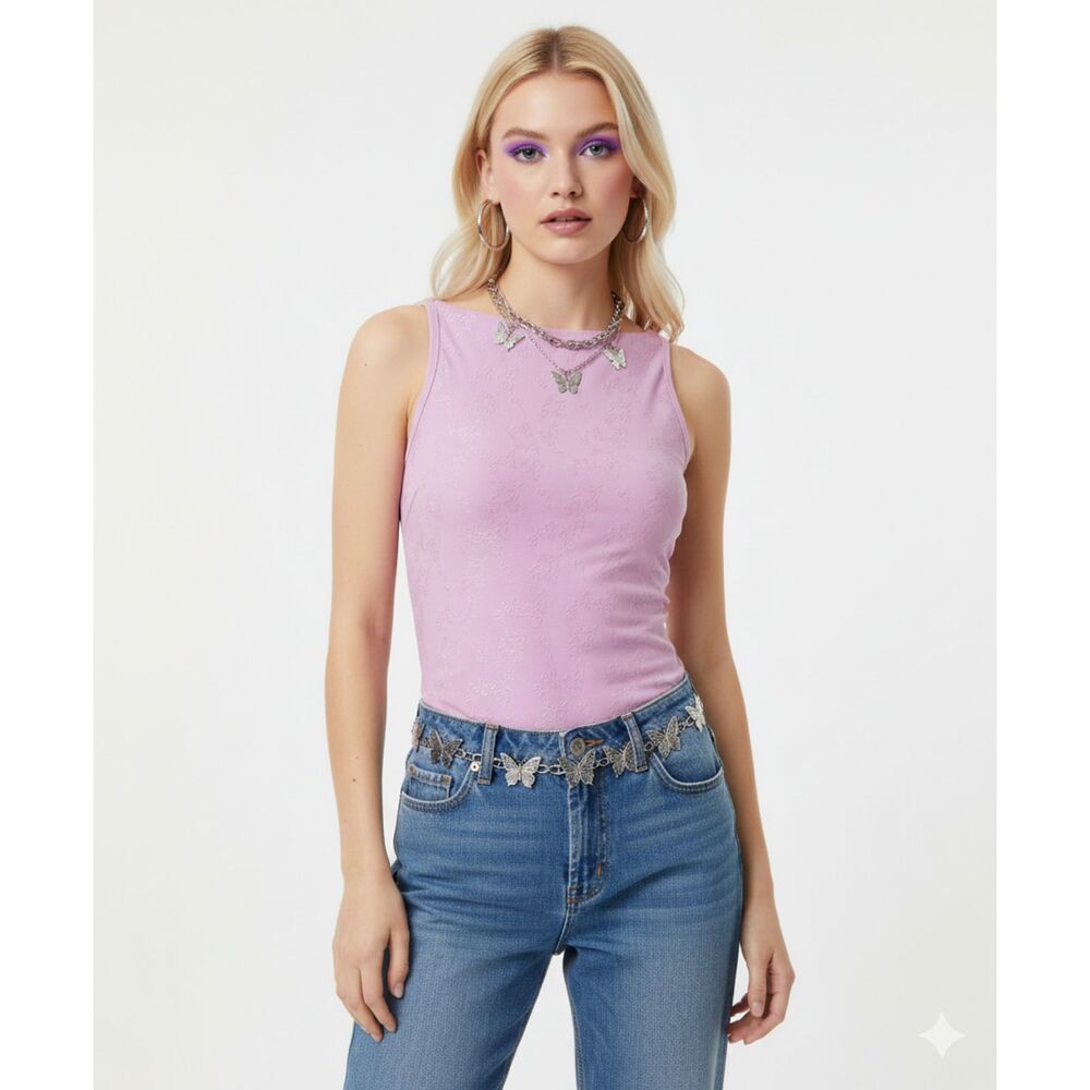 Poetry Clothing VTG Y2K Lavender Brocade Texture Sleeveless USA Tank Top Sz S